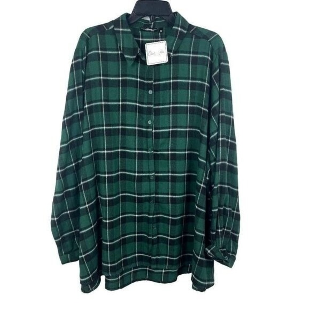 Andree by Unit Plaid Button Down Shirt Women 3X Green Black Long Sleeve NWT